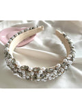 Tiara Pedras Cristais e Pérolas Bordada  Acolchoada