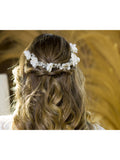Grinalda Coroa Flores de Organza e Pérolas Noiva Daminha