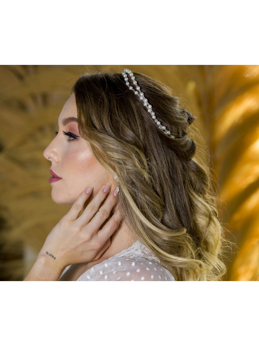 Tiara Coroa Grinalda Dupla de Pérolas Delicada Noiva