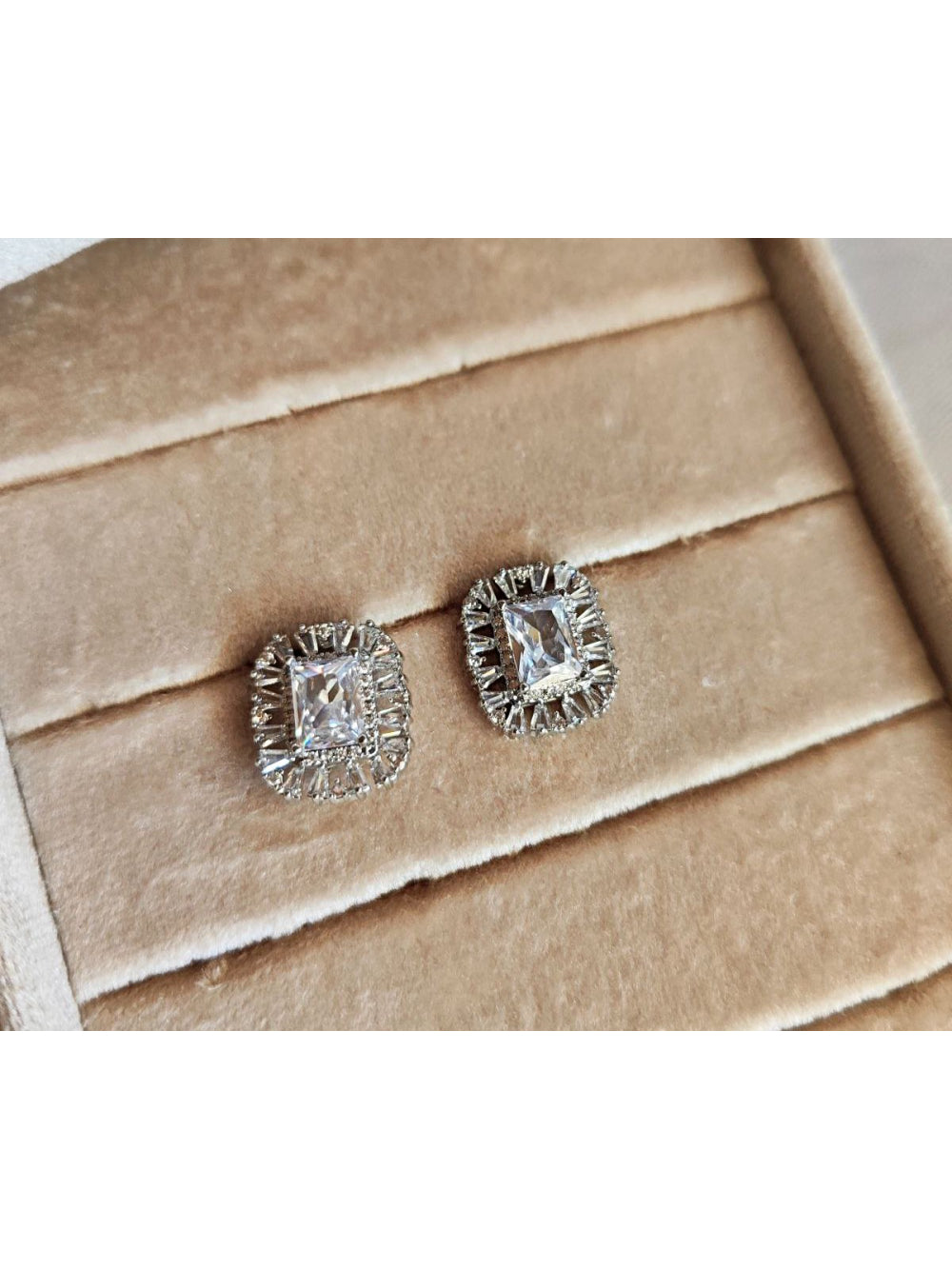 Brinco Retângulo Cravejado Zircônia Brilho Noiva Festa