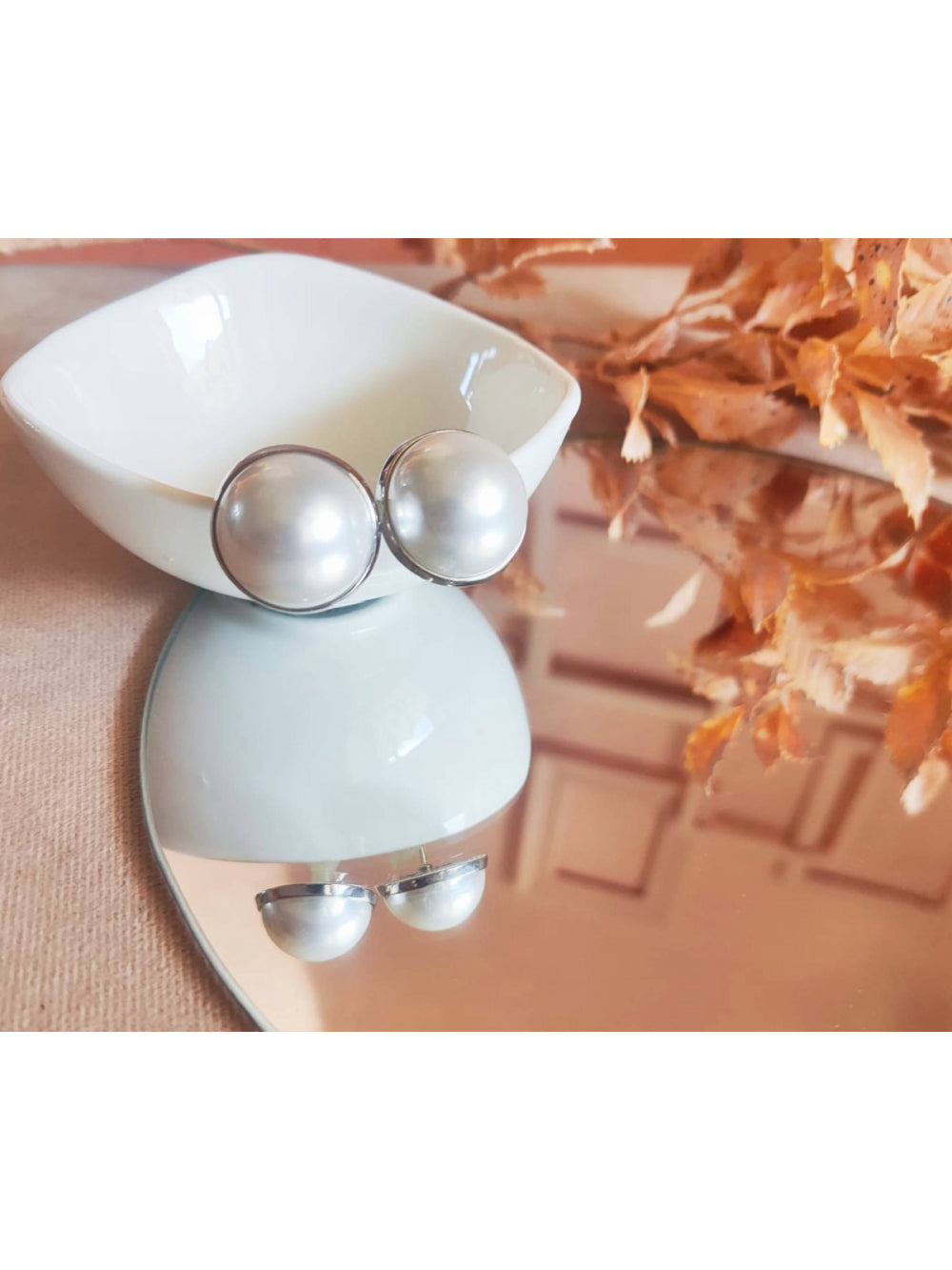 Brinco Meia Pérola Maxi Aro Prata Elegante