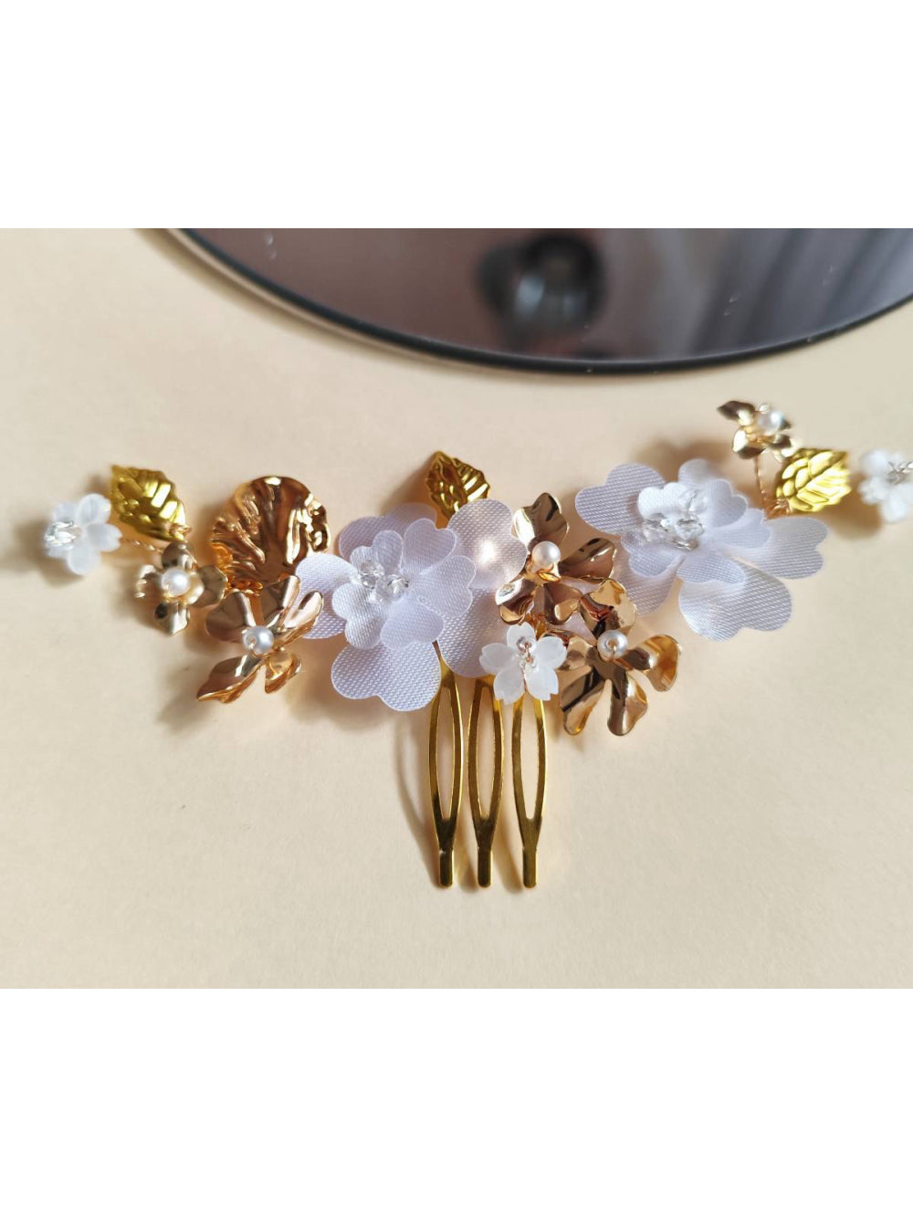 Grinalda Pente Flores Douradas Arranjo Cabelo Noiva