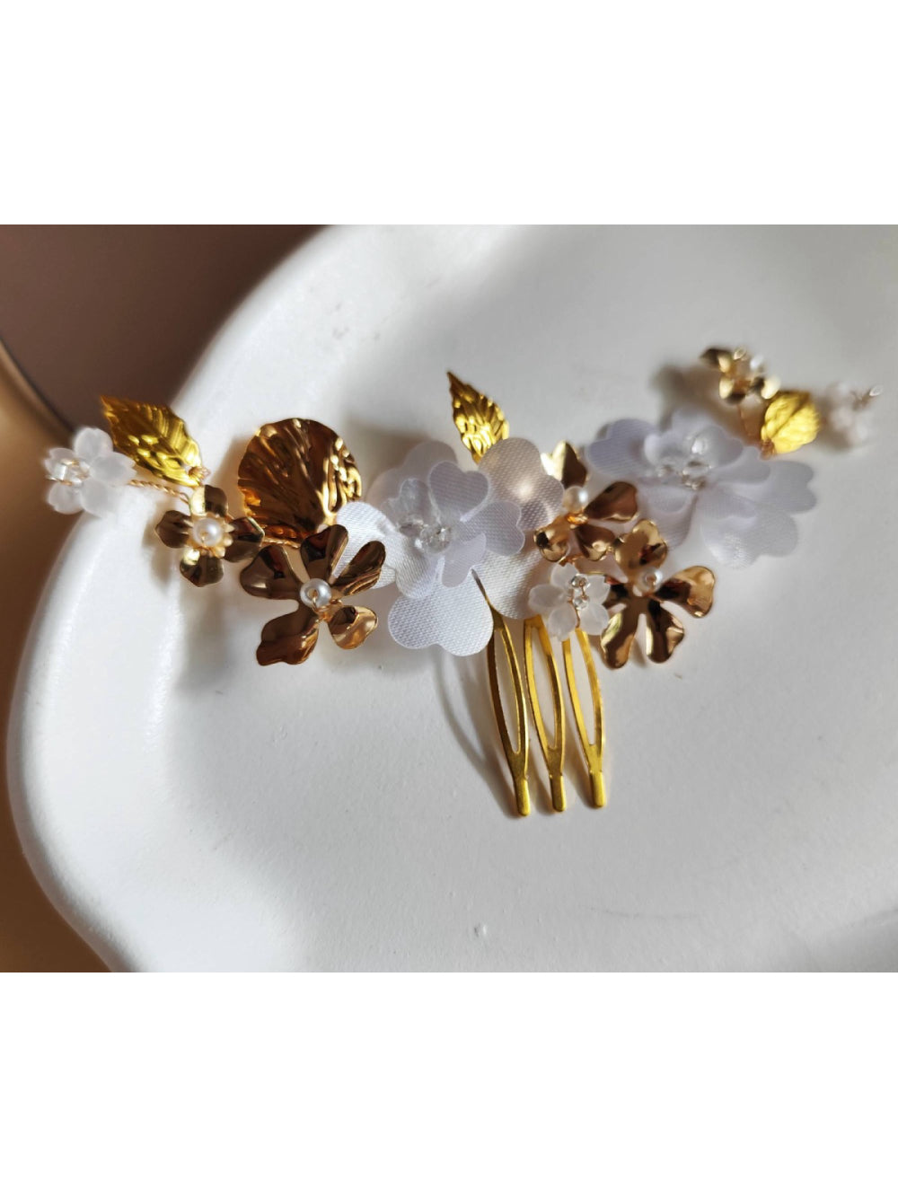 Grinalda Pente Flores Douradas Arranjo Cabelo Noiva