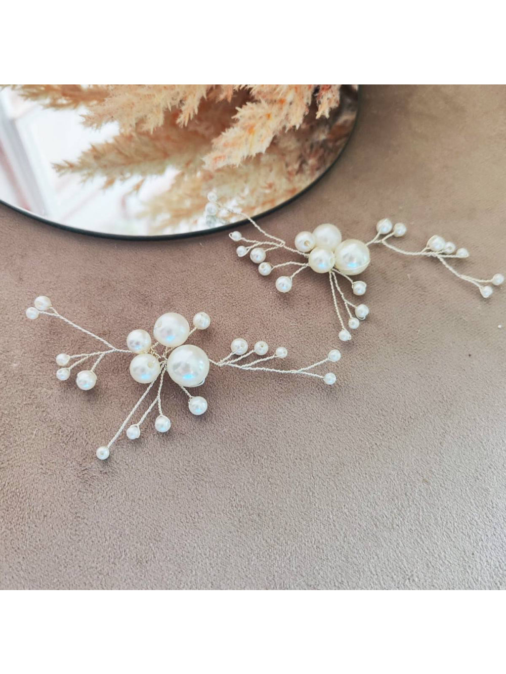 Par Arranjo Ramos de Pérolas Fio Prata Penteado Noiva Festa