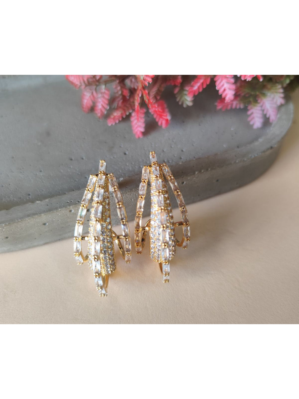 Brinco Argola Tripla Zircônia e Strass Brilho Luxo Festa