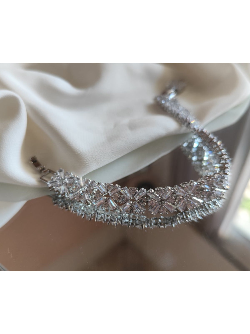Pulseira Luxo Festa com Zircônias Trapézio Flor Brilho