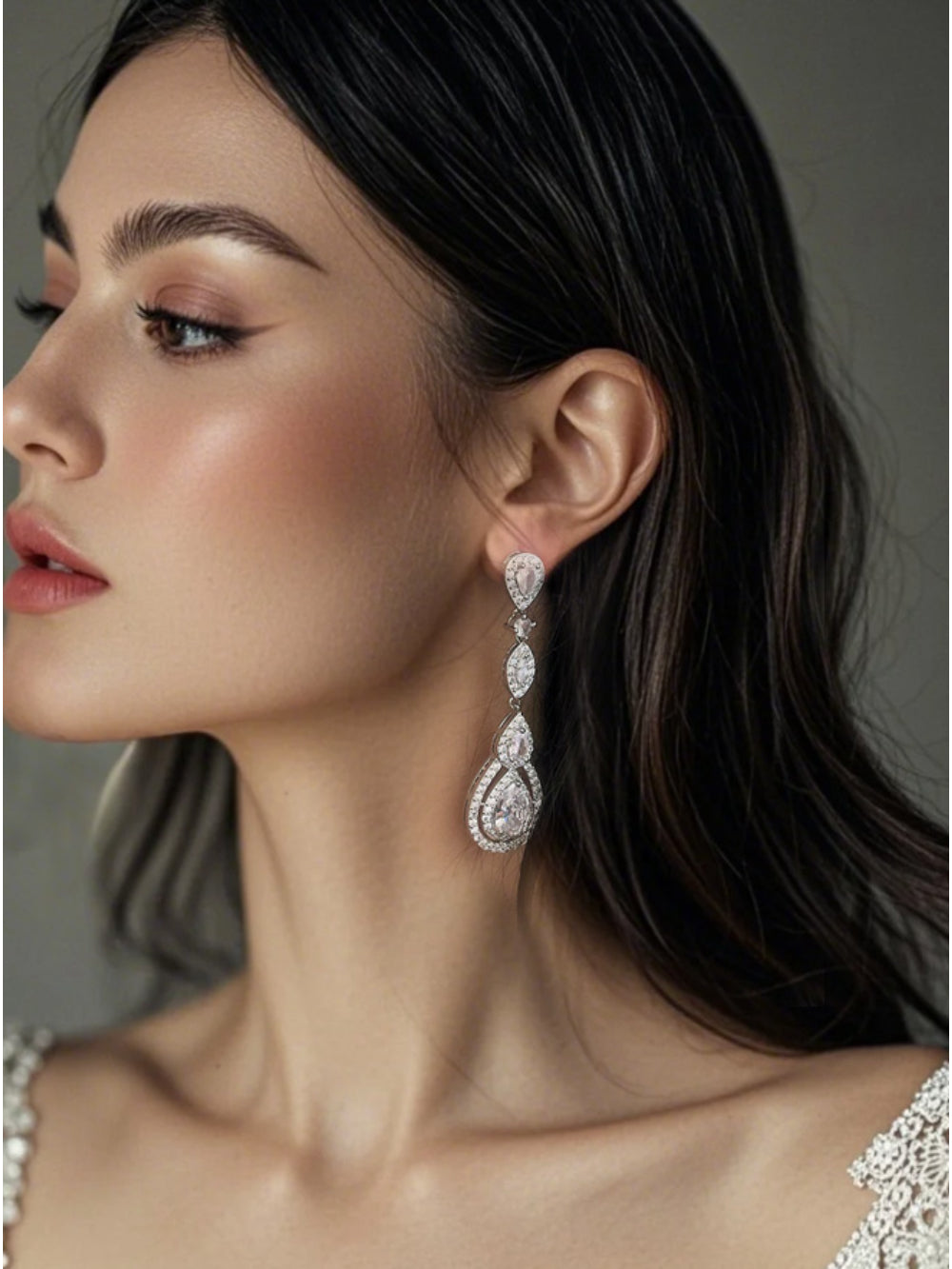 Brinco de Noiva e Festa Gotas de Zircônia Longo Bride Boutique