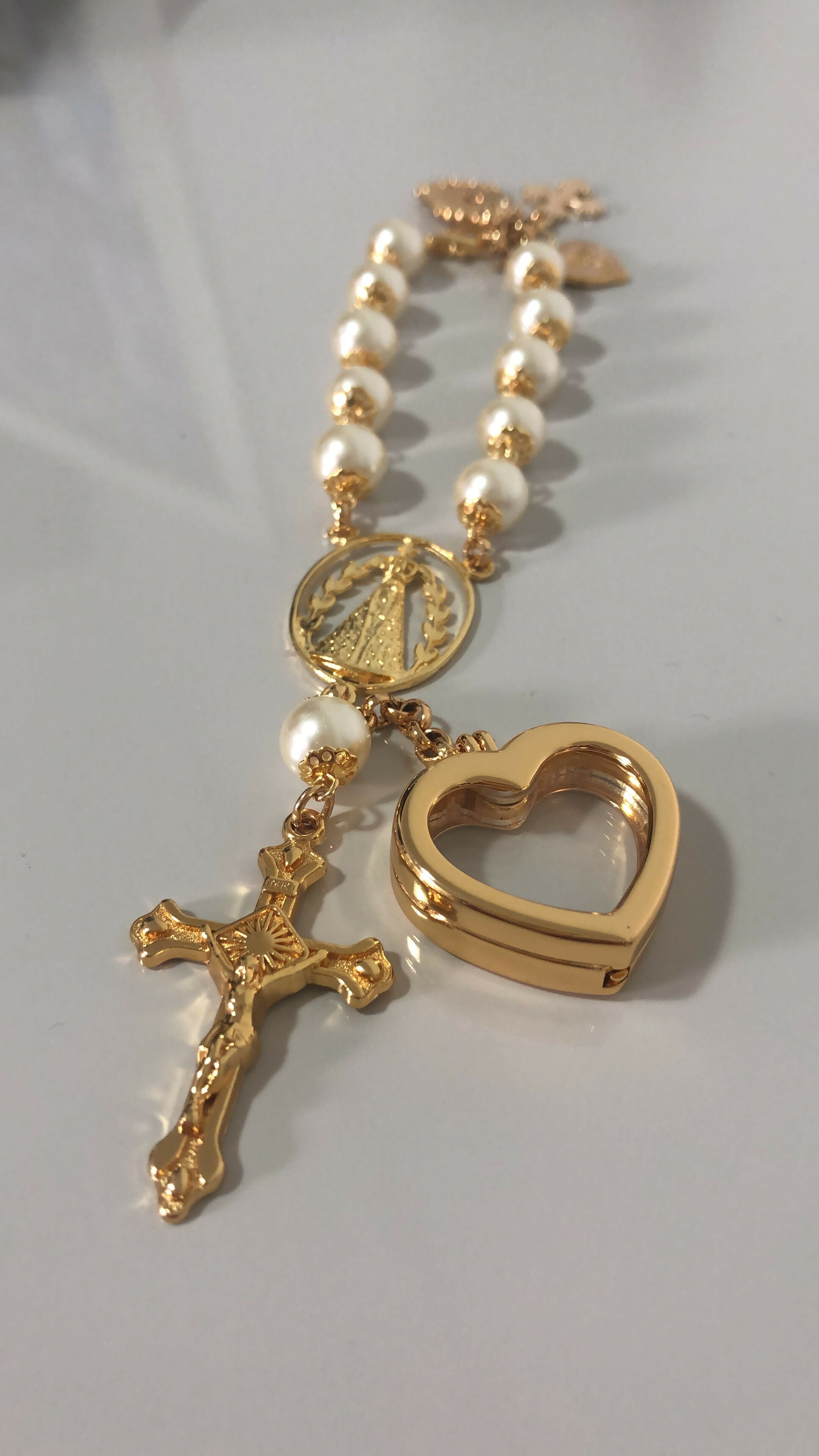 Terço para Noiva Dezena para Buquê com Relicário Art Lu