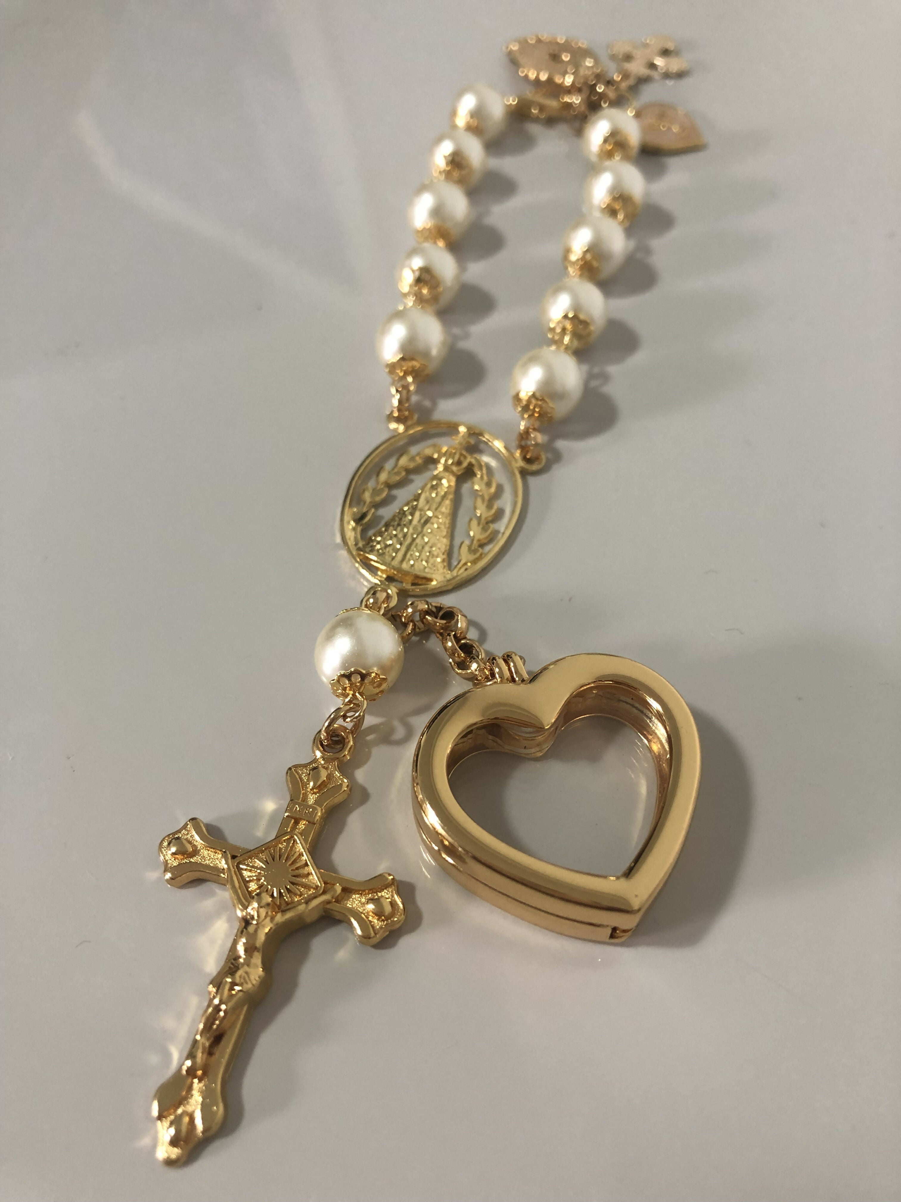Terço para Noiva Dezena para Buquê com Relicário Art Lu
