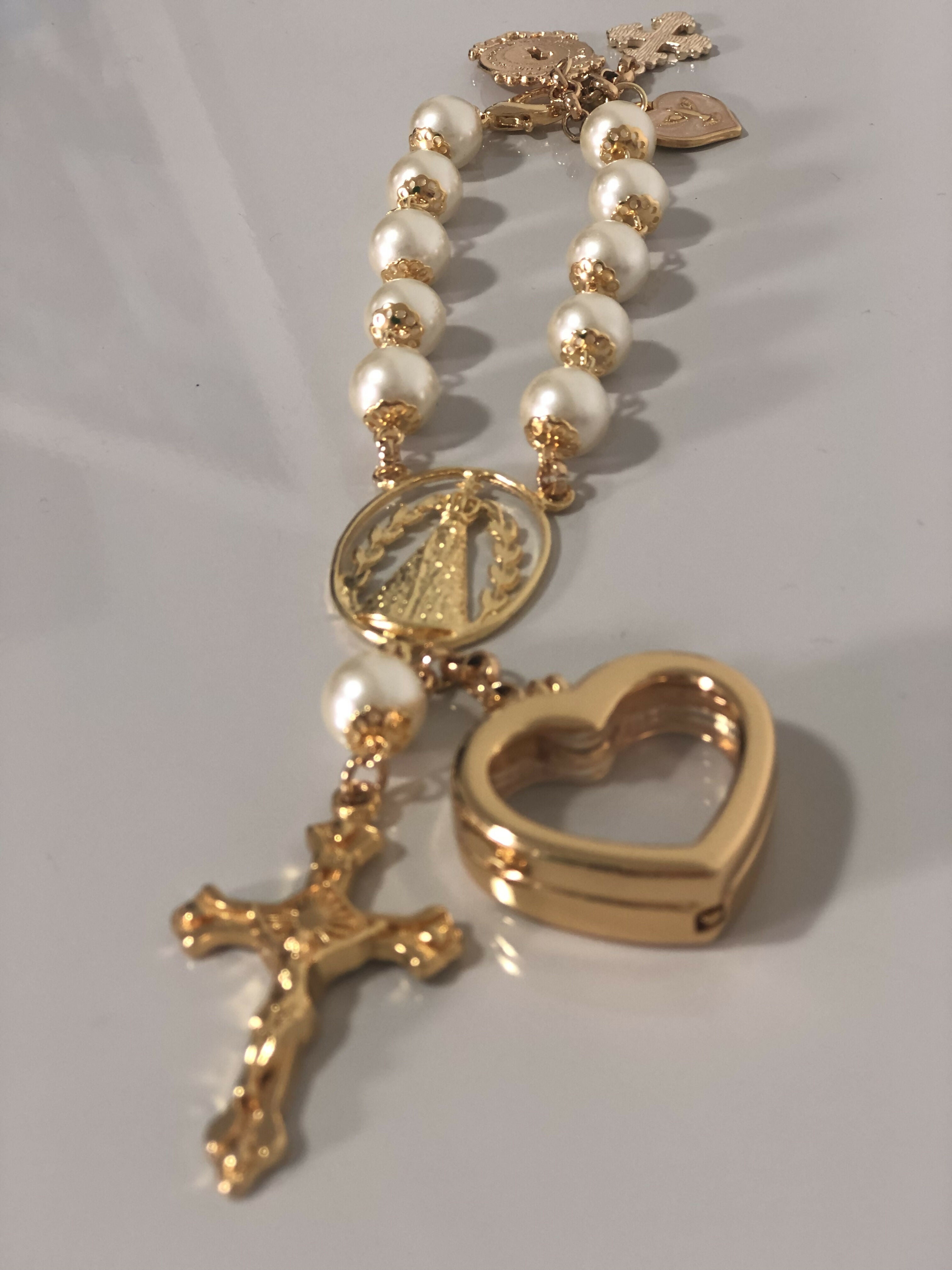 Terço para Noiva Dezena para Buquê com Relicário Art Lu