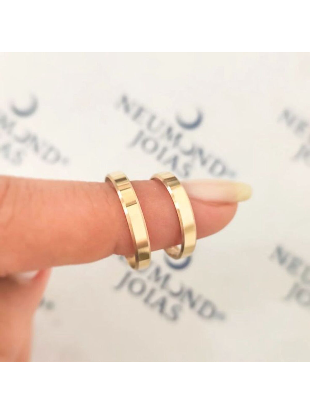 Par Aliança Casamento 3mm Ouro 18K Chanfrada Neumond Joias