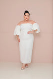 Vestido de Noiva Civil e Noivado Midi Mnaga Removivel Plus Size D