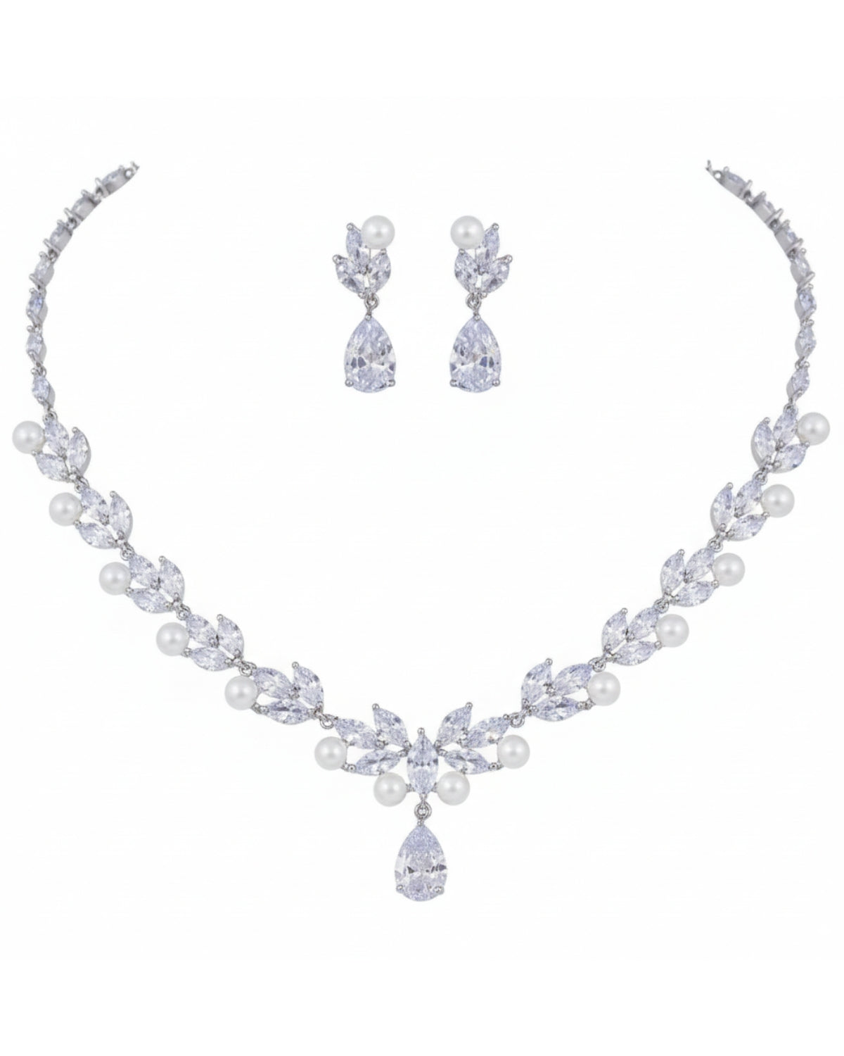 Conjunto de Pérolas e Zircônias Silver Angel Narcisa Acessórios