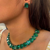 Conjunto Colar e Brinco Cristal Ice Verde | Yuriko Semijóias