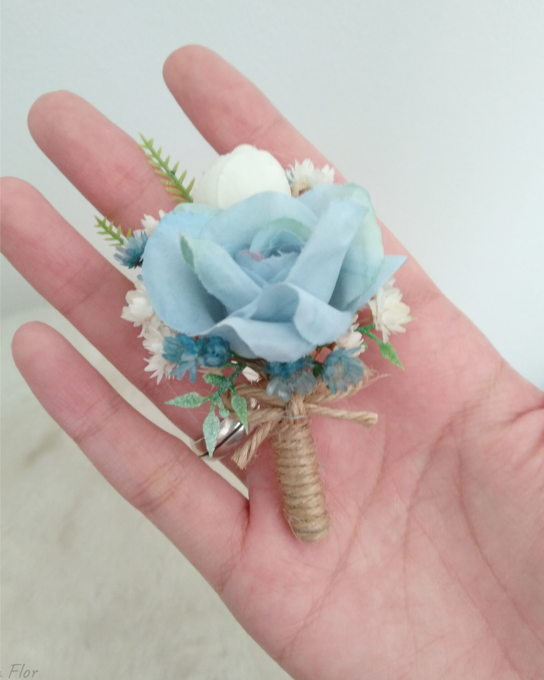 Kit Buquê Hortênsias Azuis e Lapela Noivinha Flor