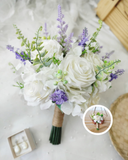 Kit Buquê Rosas e Lavanda e Lapela Noivinha Flor