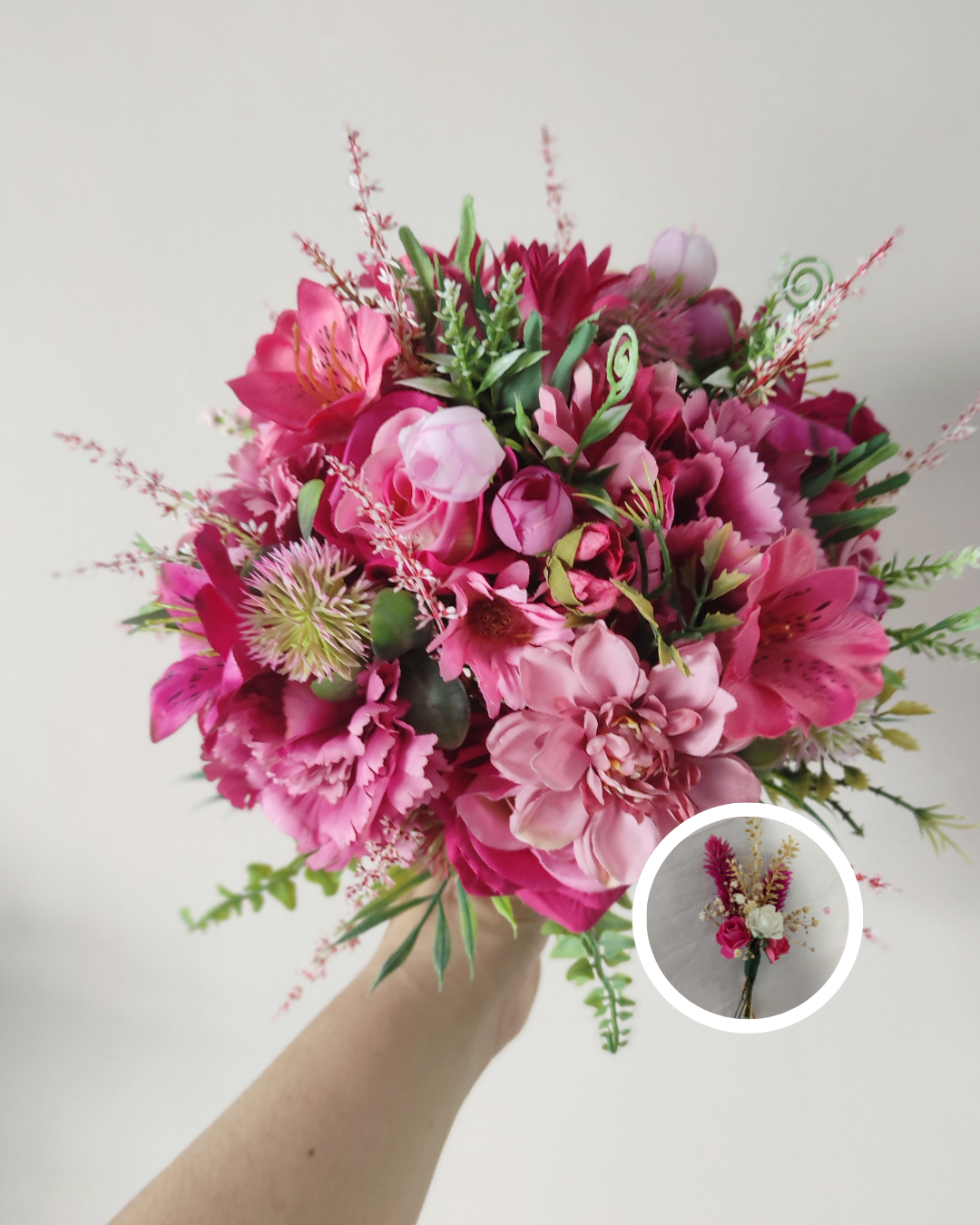 Kit Buquê Fúscia e Lapela Noivinha Flor