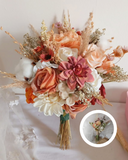Kit Buquê Boho Salmão  e Lapela Noivinha Flor