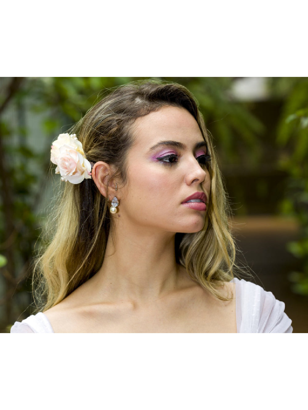 Flor de Cabelo Rosas Duplas para Noivas Casamento
