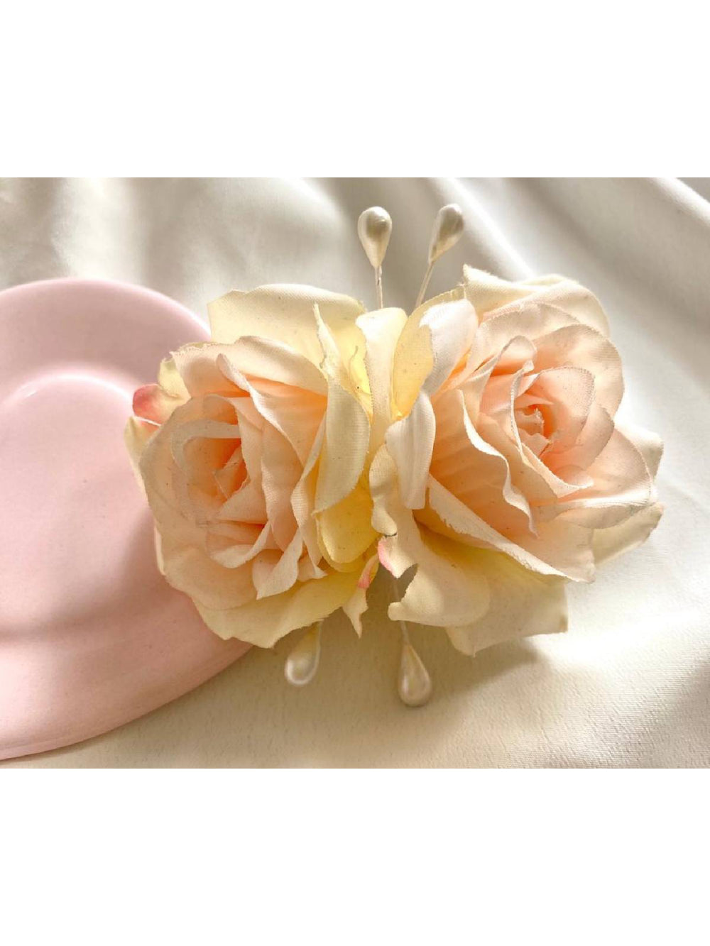 Flor de Cabelo Rosas Duplas para Noivas Casamento