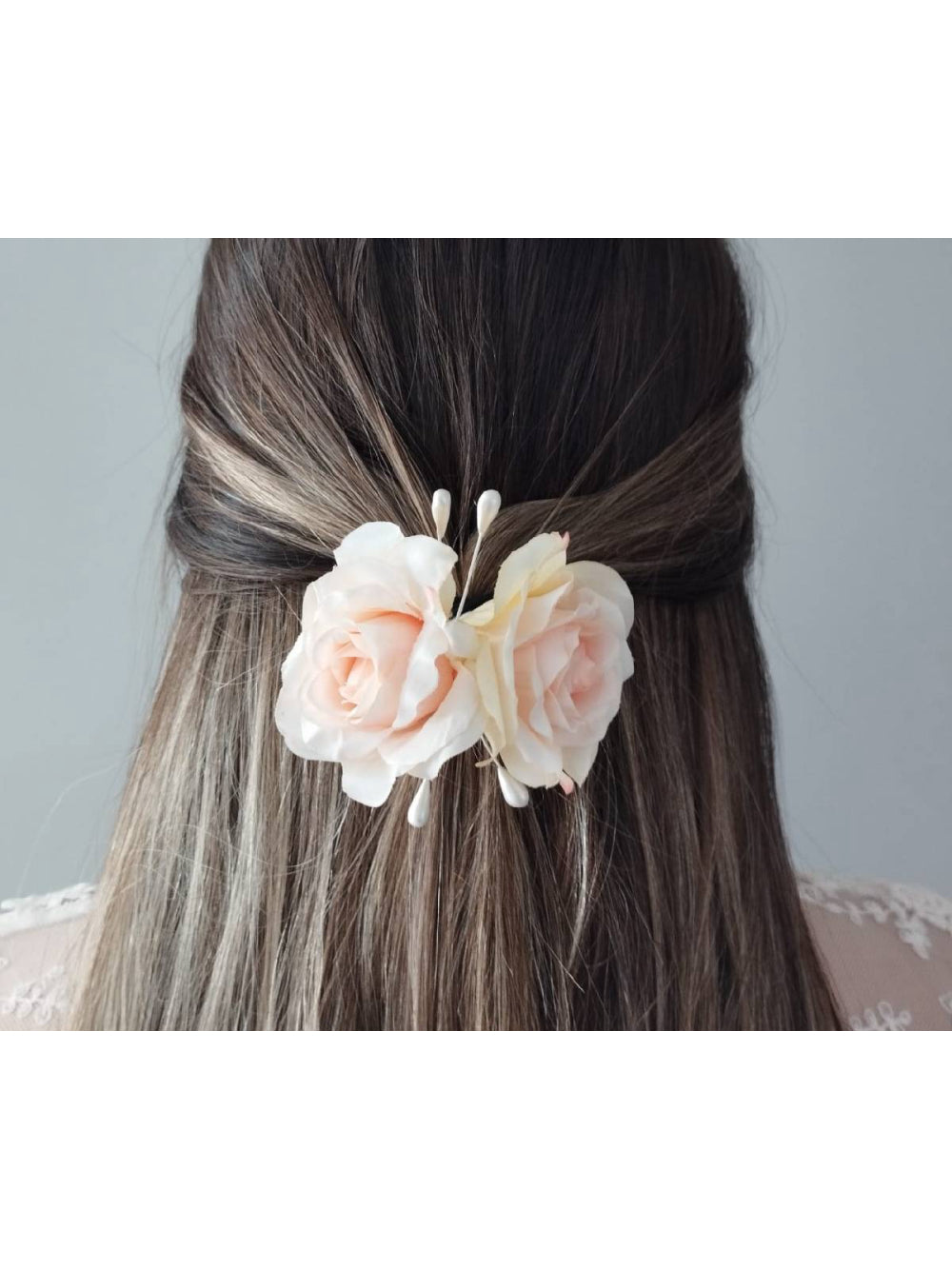 Flor de Cabelo Rosas Duplas para Noivas Casamento