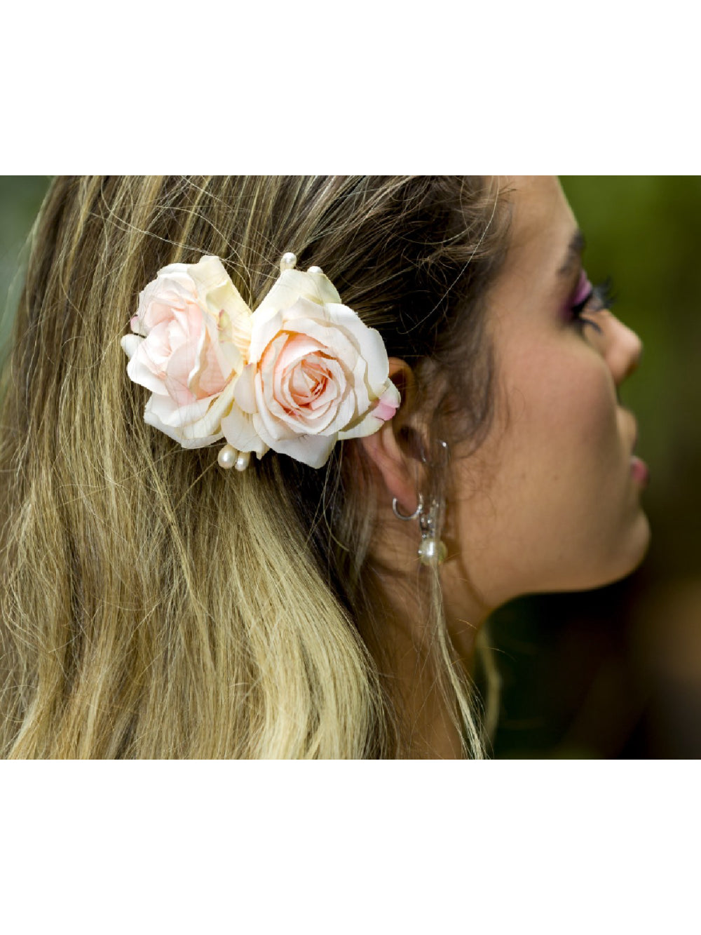 Flor de Cabelo Rosas Duplas para Noivas Casamento