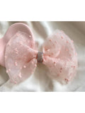 Laço de Organza Rosa com Strass Delicado Daminhas Noivas