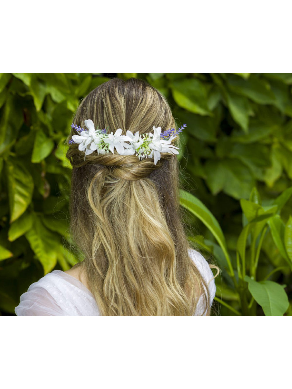 Arranjo de Cabelo Flores Brancas c/ Lavanda para Noivas c/ 2