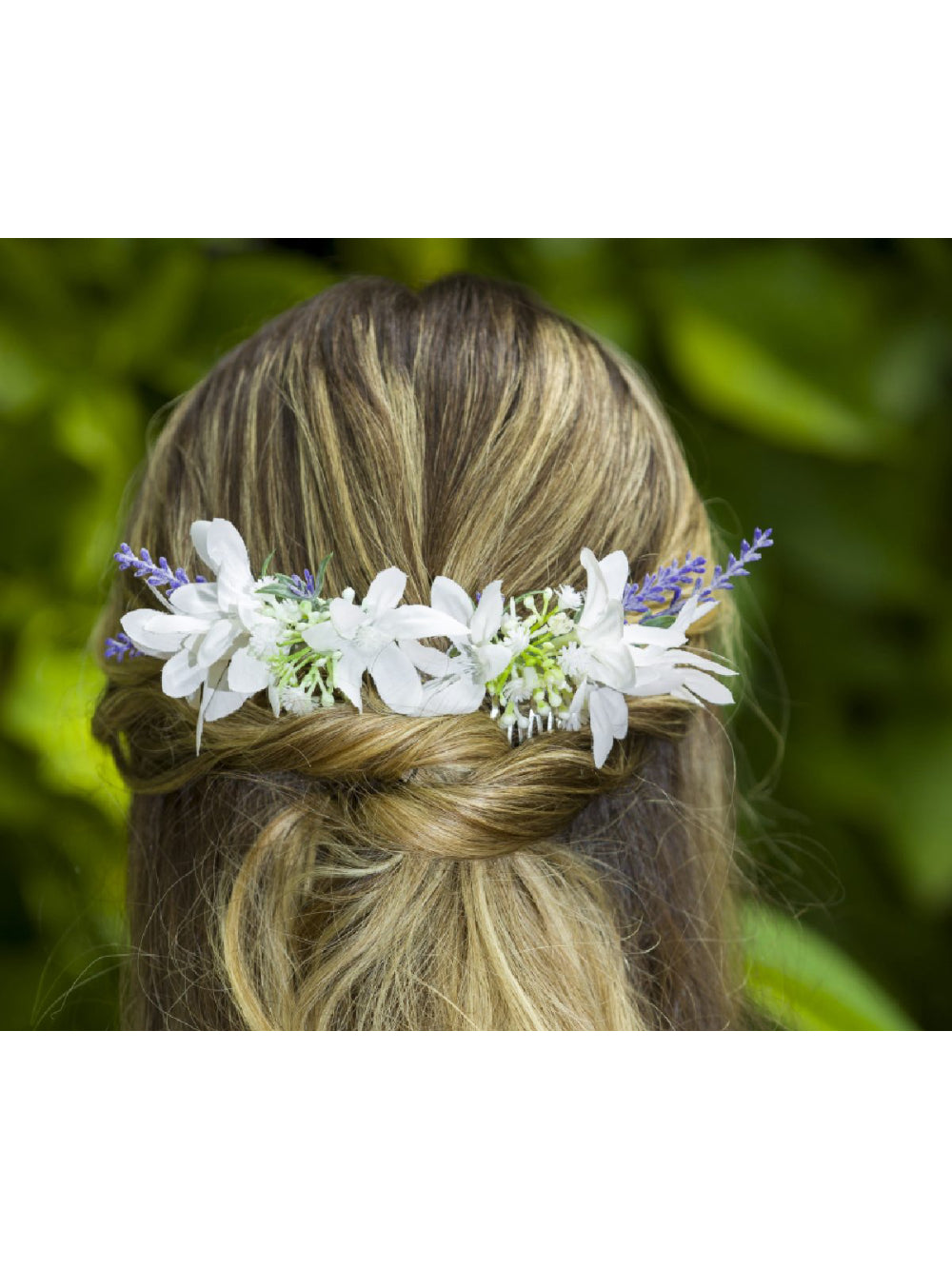 Arranjo de Cabelo Flores Brancas c/ Lavanda para Noivas c/ 2