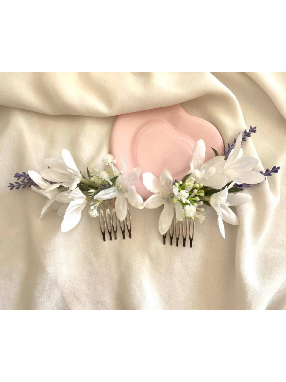 Arranjo de Cabelo Flores Brancas c/ Lavanda para Noivas c/ 2