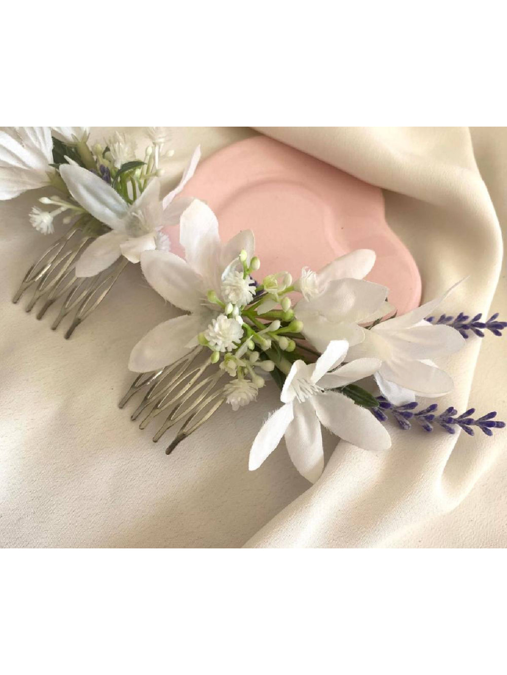 Arranjo de Cabelo Flores Brancas c/ Lavanda para Noivas c/ 2