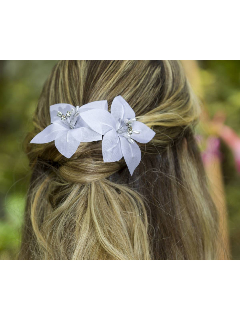 Arranjo de Cabelo Flor 2 Lírios Médios Branco para Noivas