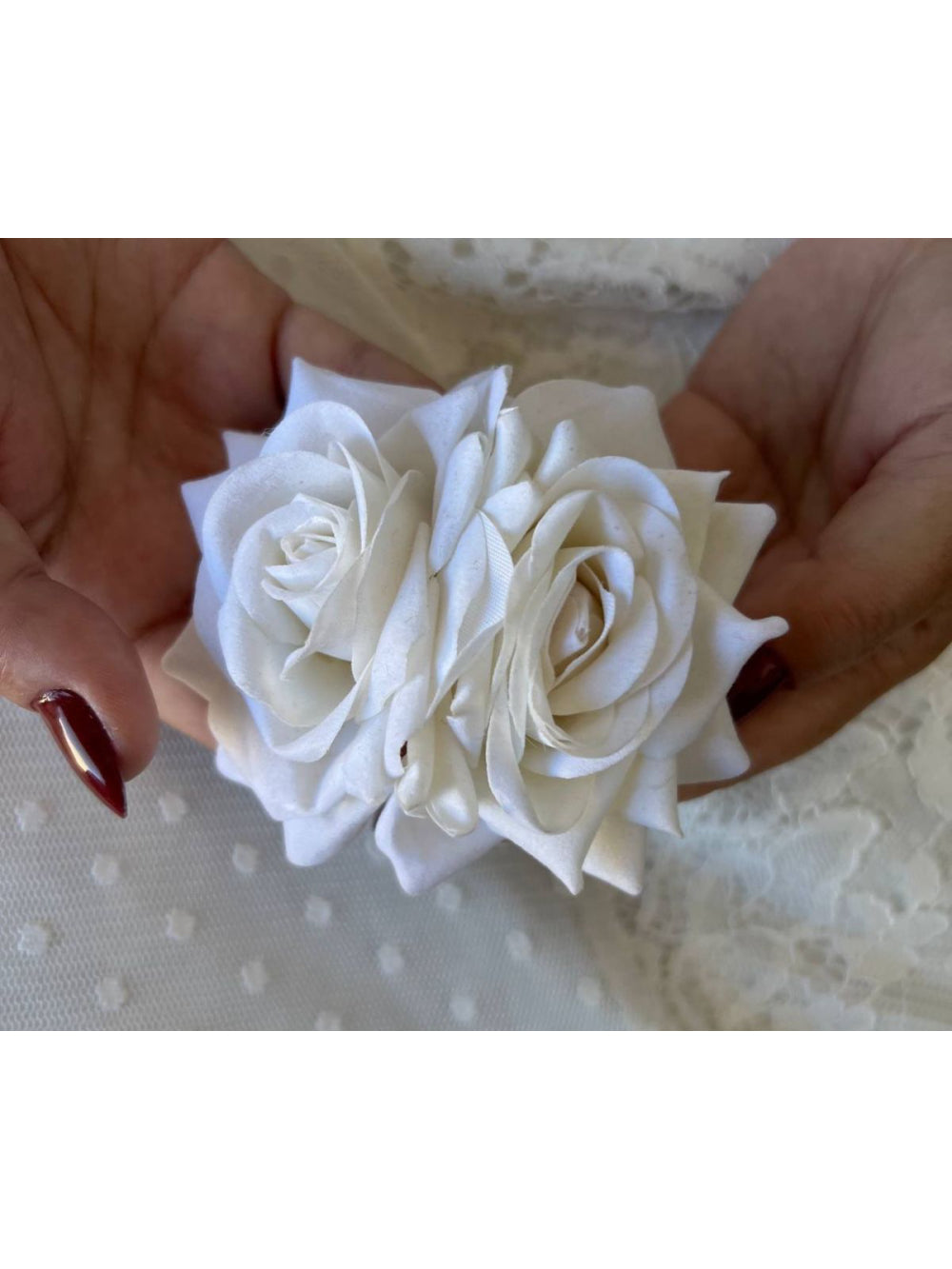 Arranjo Flores De Cabelo Grinalda Rosas Duplas Para Noivas