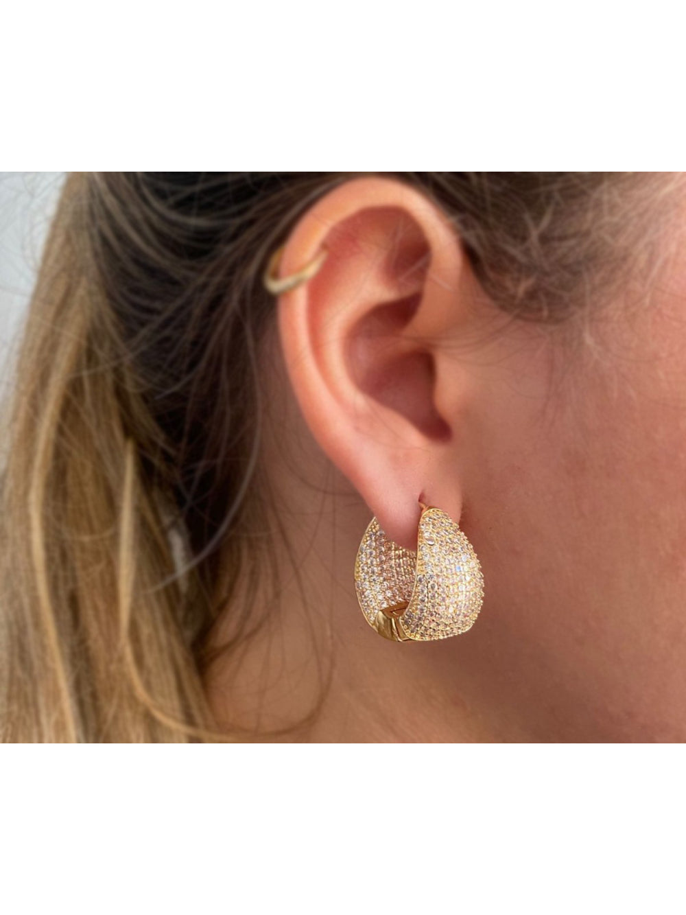 BrincoArgola Gota Strass Cravejado Zircônia Luxo Semijoia