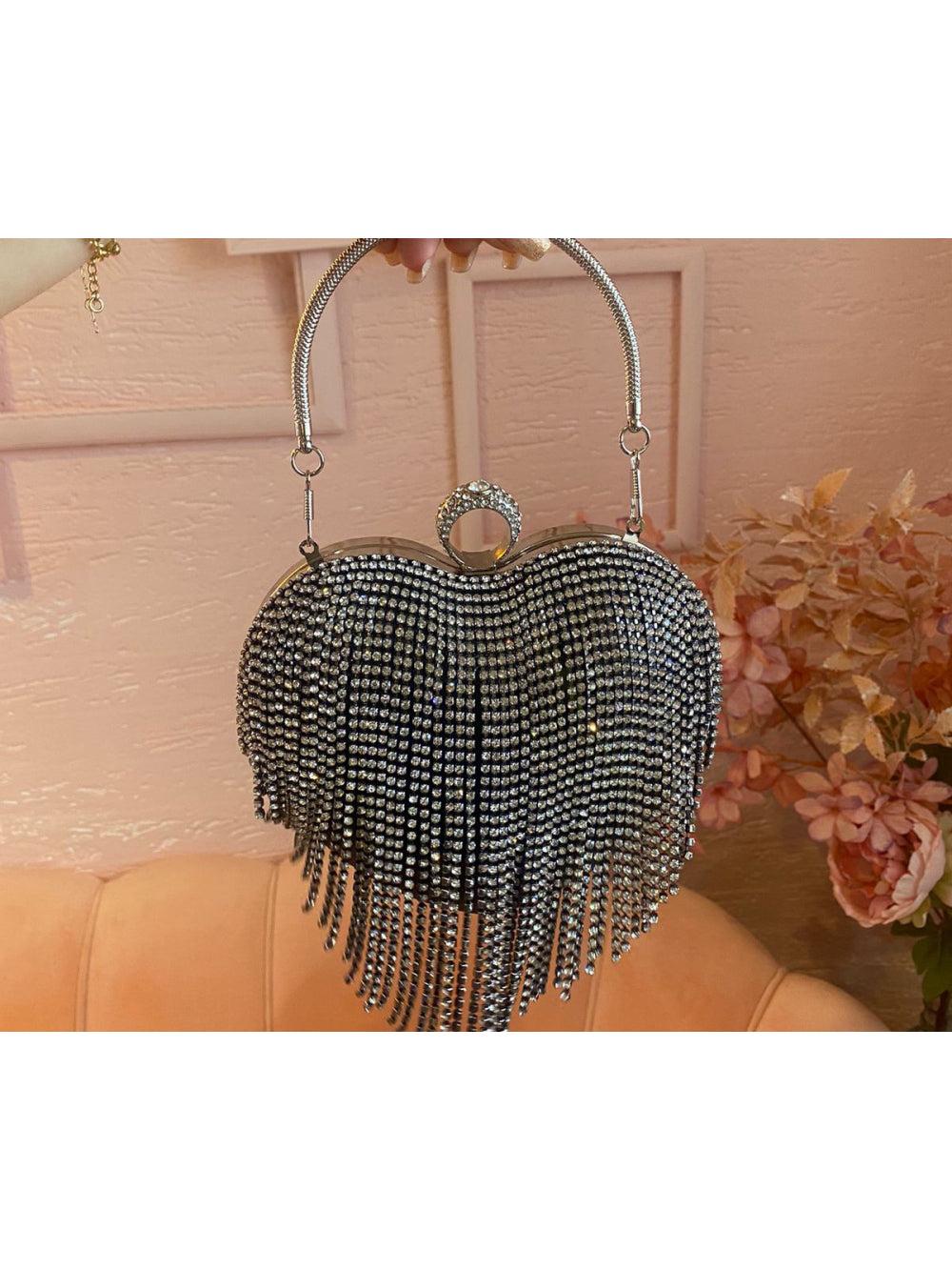 Bolsa/Clutch Coração de Strass Preta Festa Casamento Luxo