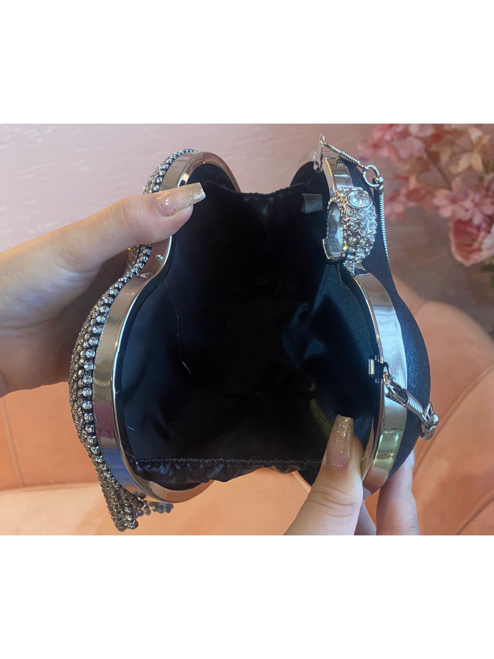 Bolsa/Clutch Coração de Strass Preta Festa Casamento Luxo