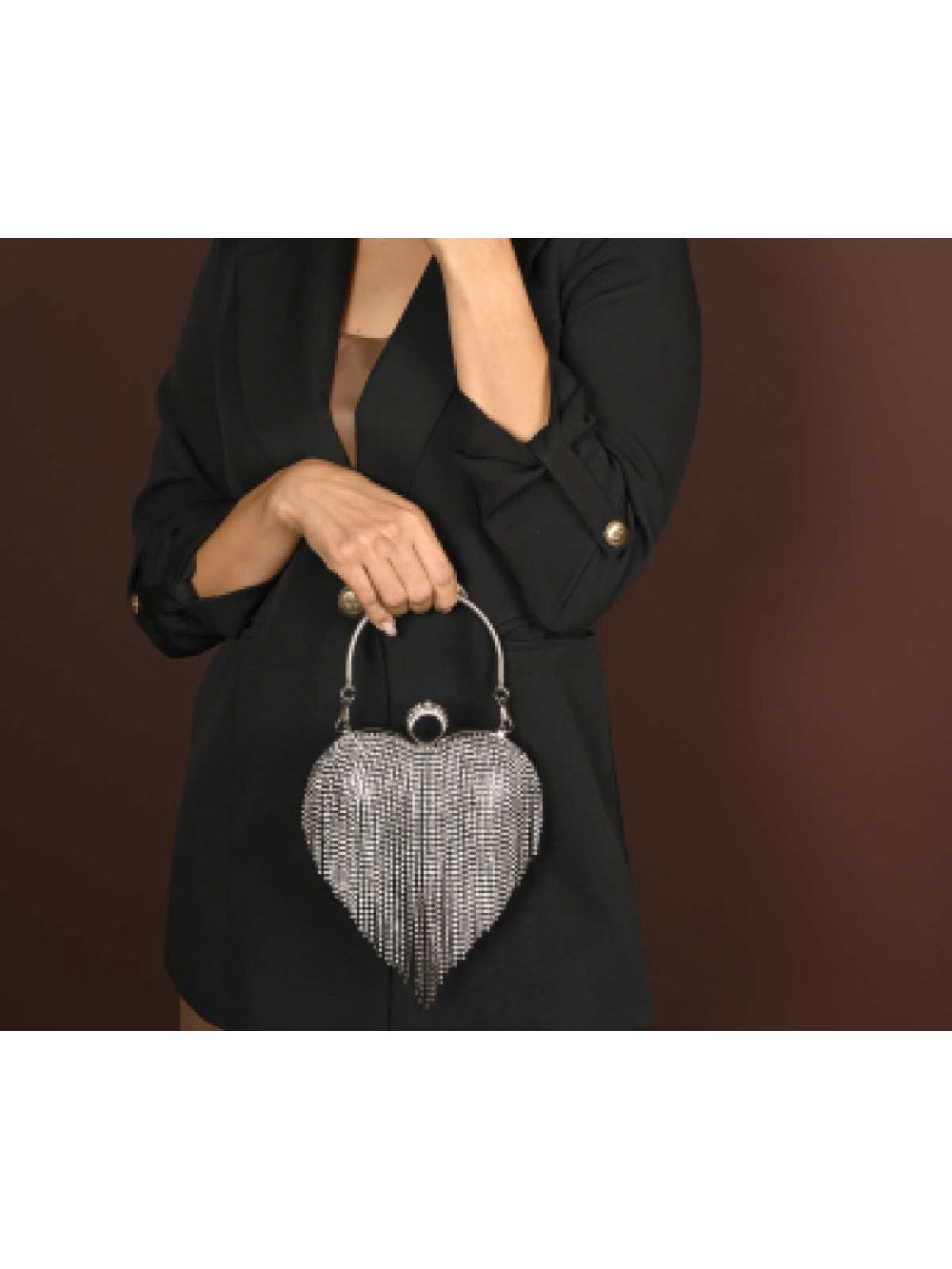 Bolsa/Clutch Coração de Strass Preta Festa Casamento Luxo