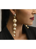 Brincos Longo Pérolas Cascata Elegante Dourado