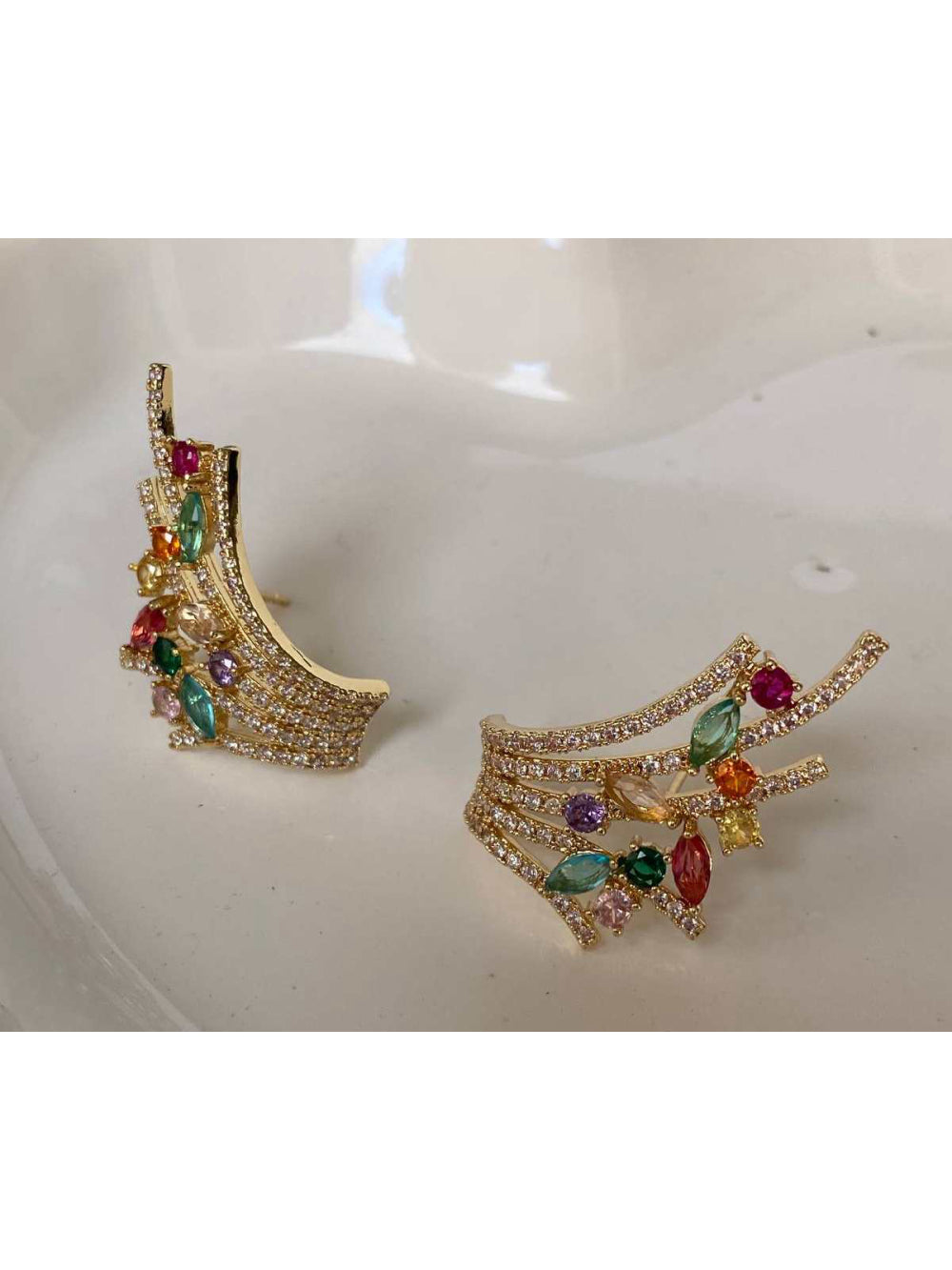 Brincos Cravejado Color Asas Delicado Brilho Chique