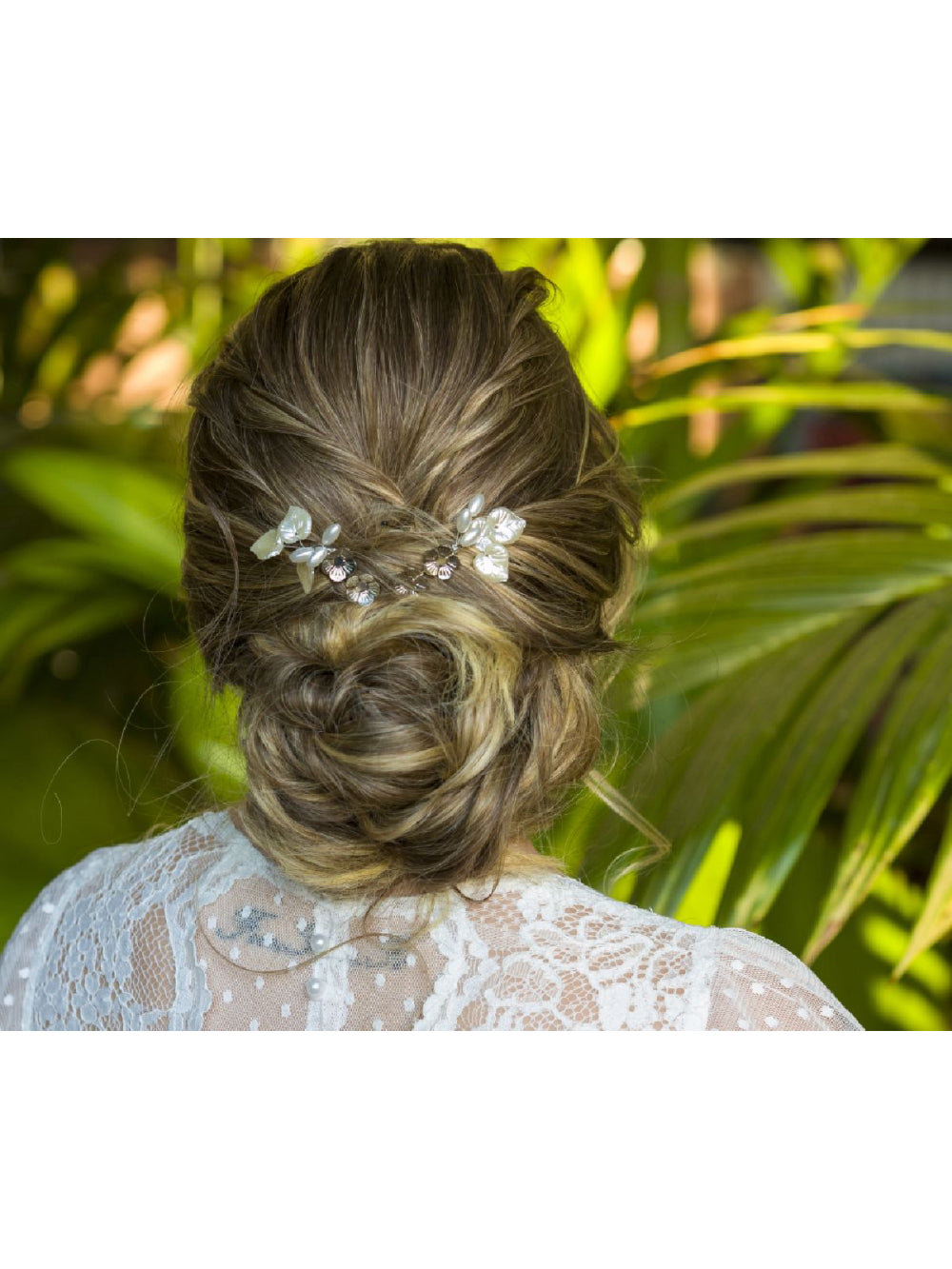 Grampo Flor e Folhas Prateado Pérolas Penteado Noivas Madrinhas