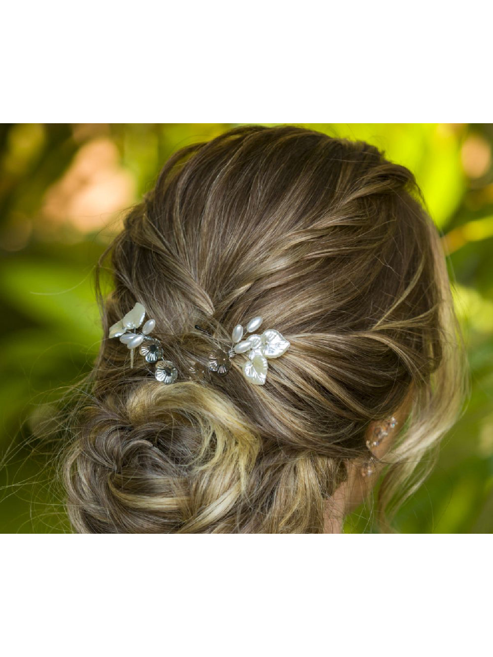 Grampo Flor e Folhas Prateado Pérolas Penteado Noivas Madrinhas