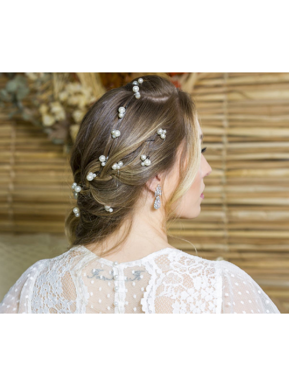 Arranjo de Cabelo para Noivas Fio Longo de Pérolas Grinalda Penteado