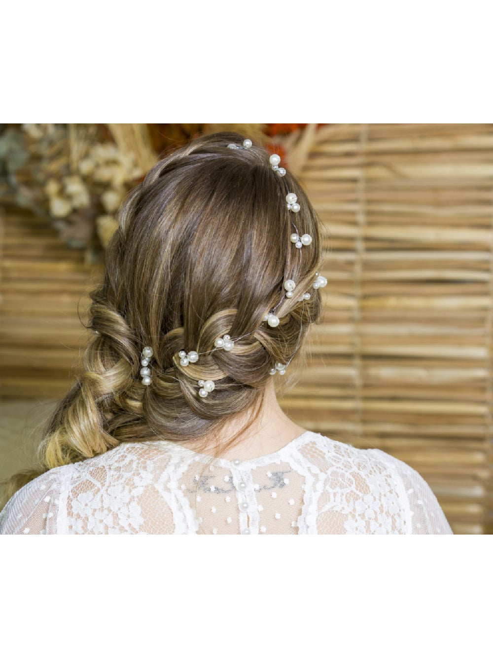Arranjo de Cabelo para Noivas Fio Longo de Pérolas Grinalda Penteado