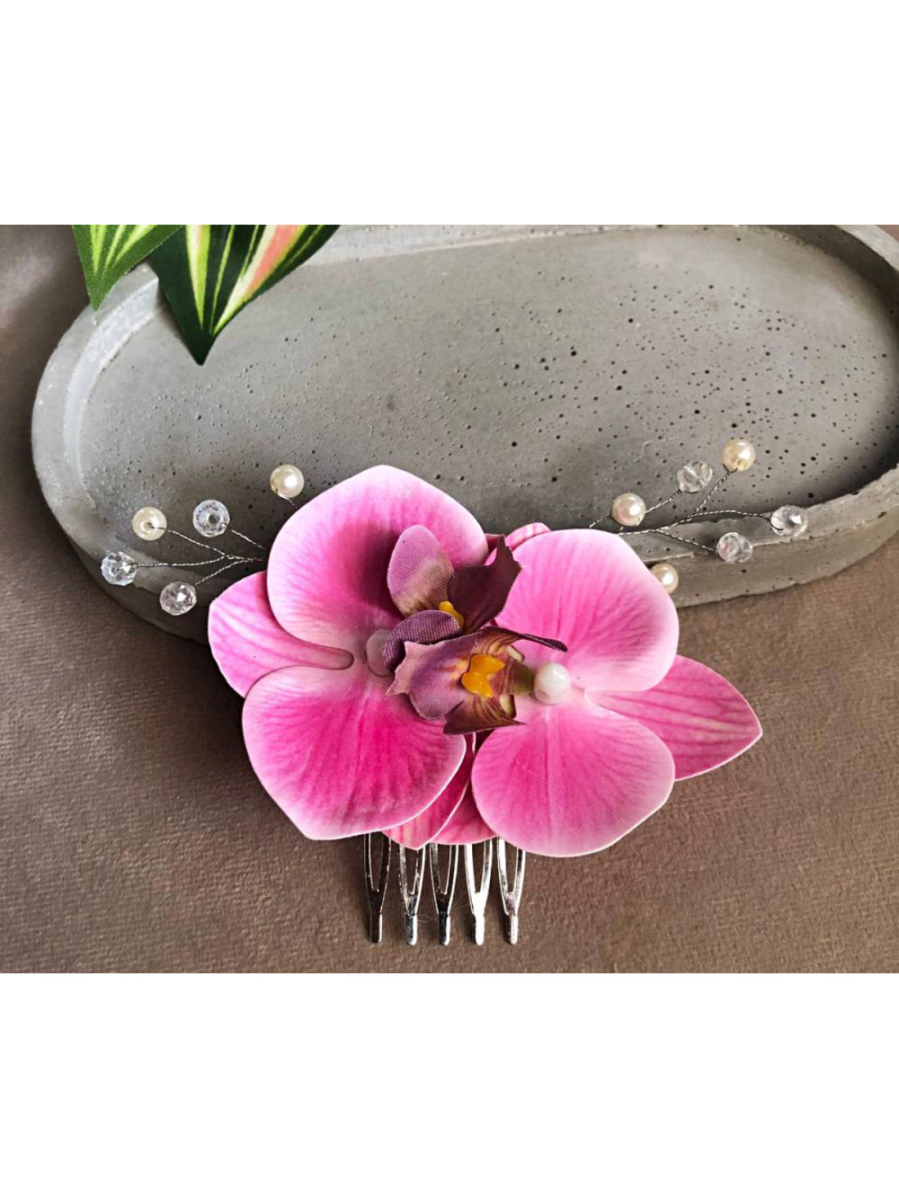 Arranjo Grinalda Flor Orquídea com Pérolas e Cristais Noiva Penteado