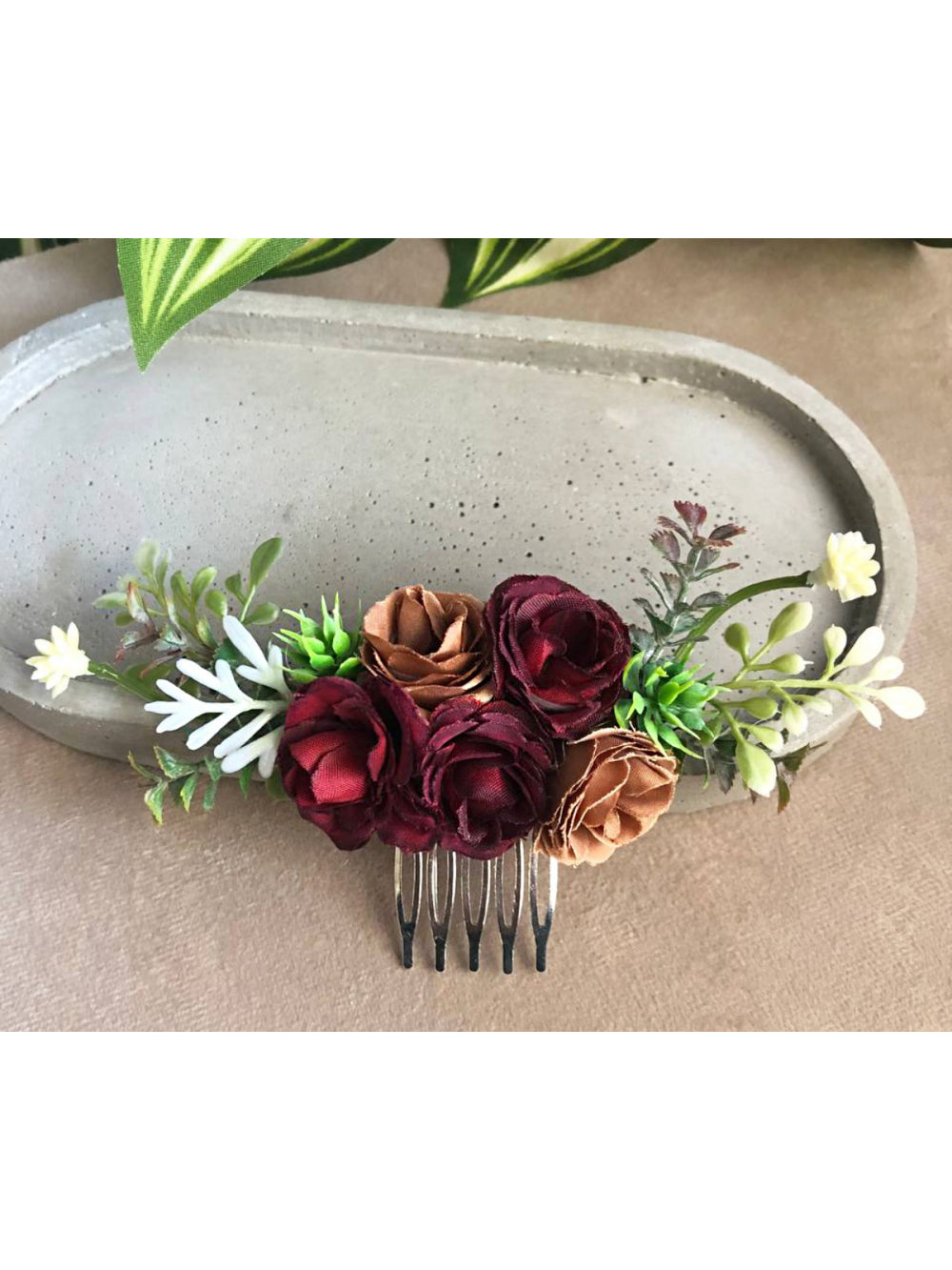 Arranjo de Cabelo Flores Vintage Vermelho e Marrom Penteado Noivas Madrinhas