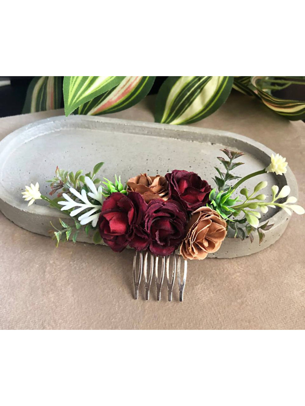 Arranjo de Cabelo Flores Vintage Vermelho e Marrom Penteado Noivas Madrinhas