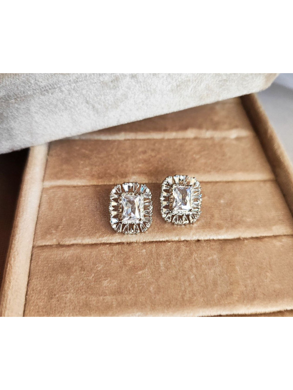 Brinco Retângulo Cravejado Zircônia Brilho Noiva Festa