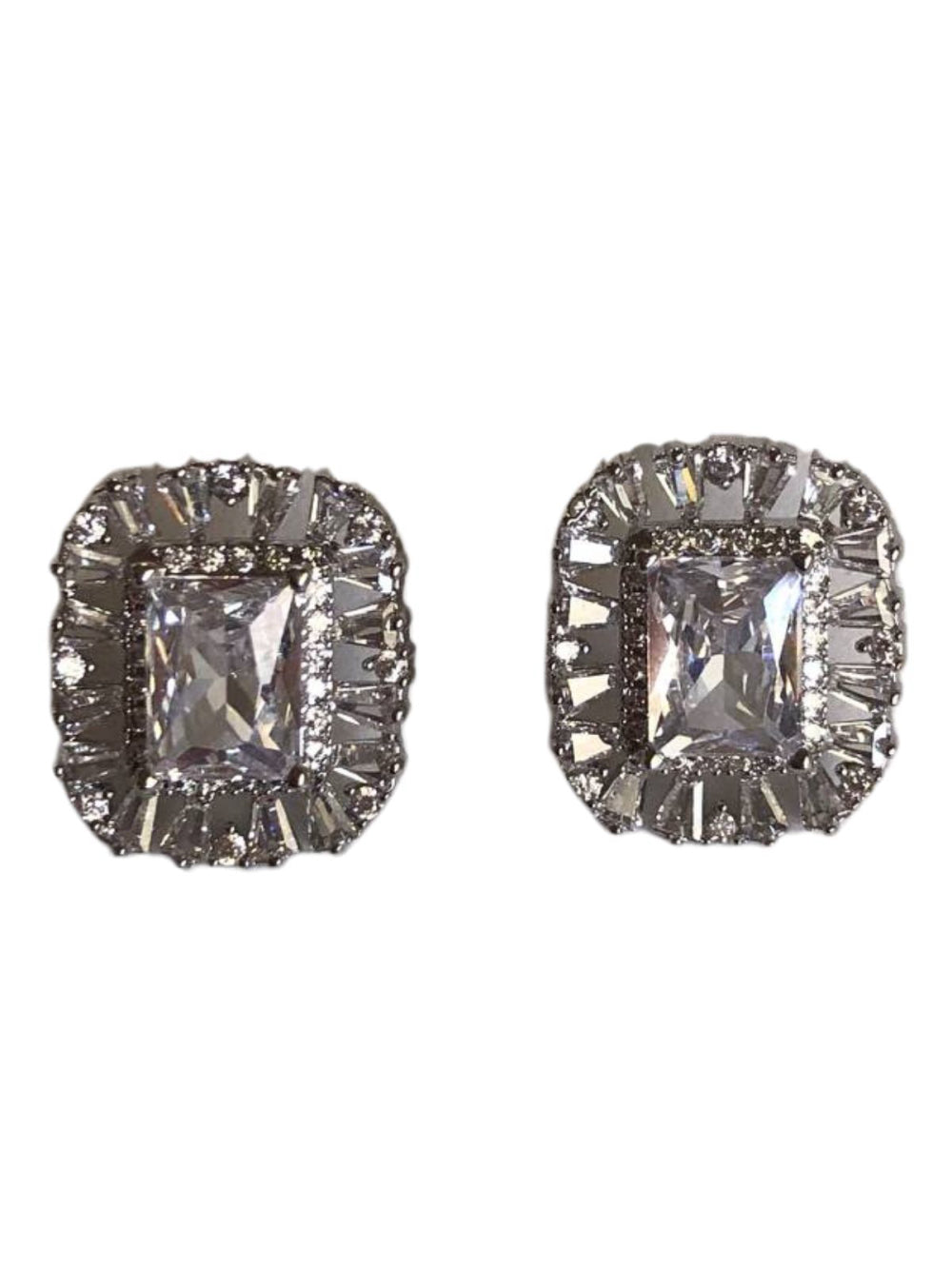 Brinco Retângulo Cravejado Zircônia Brilho Noiva Festa