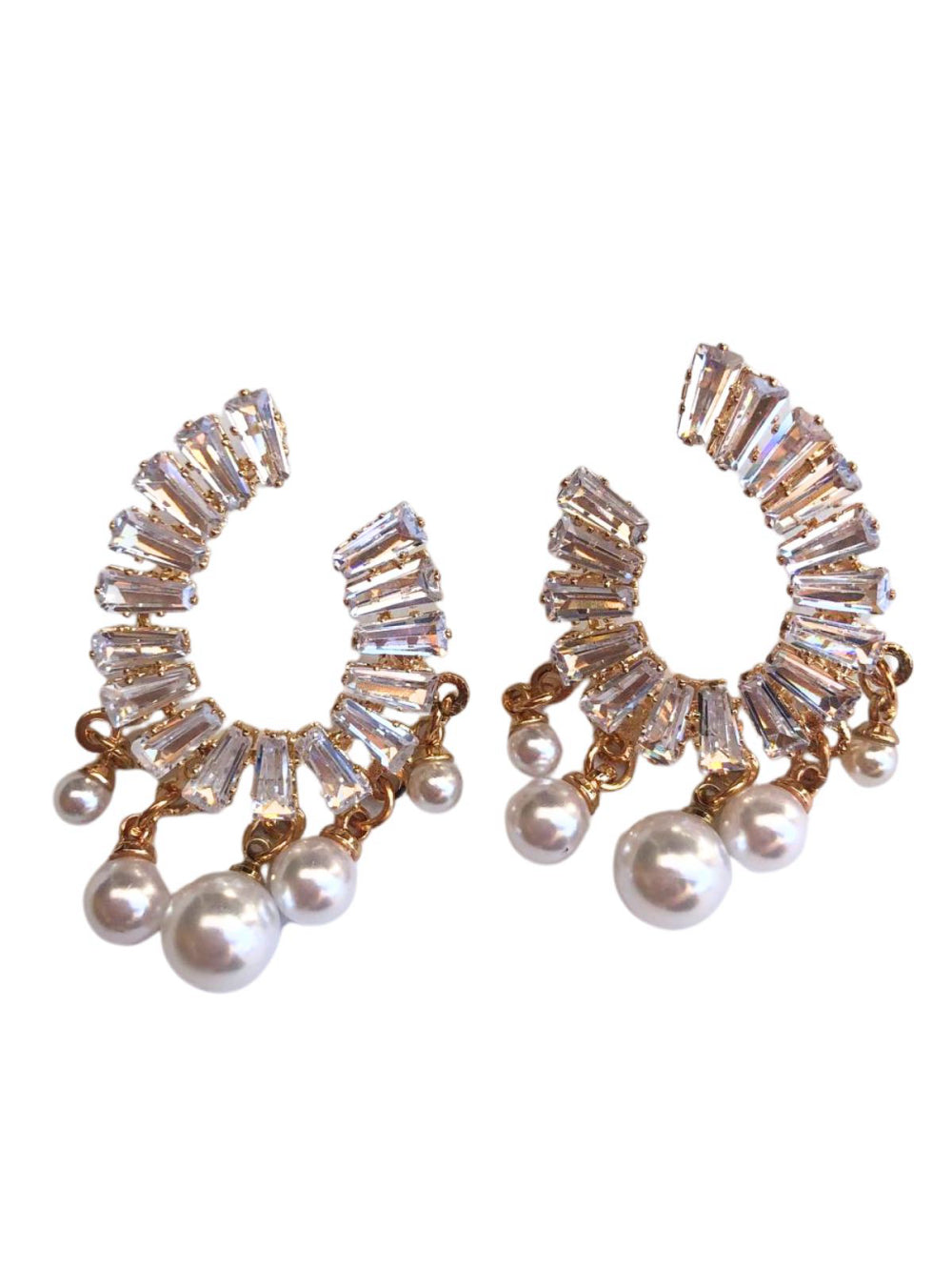 Brinco Gota Aberta de Zircônias com Pérolas Brilho Festa