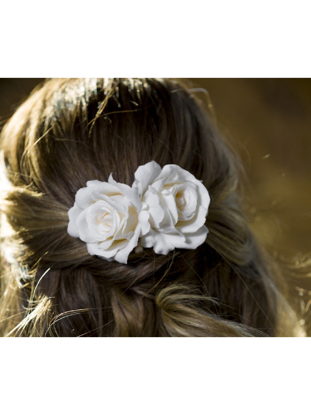 Arranjo Grinalda Flor de Cabelo Rosas Duplas para Noivas